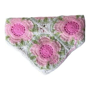 NOIR New Crochet Knit Granny Square Head Scarf Triangle Bandana Pink Green